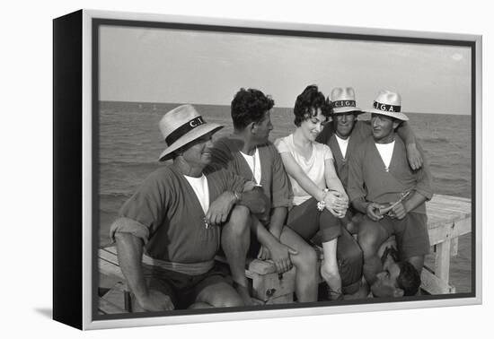 Gina Lollobrigida on the Seashore with Lifeguards-null-Framed Premier Image Canvas