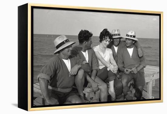 Gina Lollobrigida on the Seashore with Lifeguards-null-Framed Premier Image Canvas