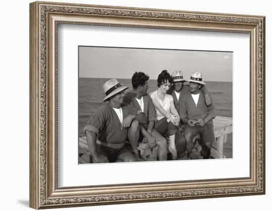 Gina Lollobrigida on the Seashore with Lifeguards-null-Framed Photographic Print