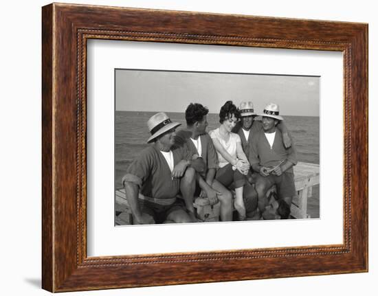 Gina Lollobrigida on the Seashore with Lifeguards-null-Framed Photographic Print