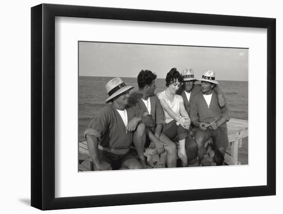 Gina Lollobrigida on the Seashore with Lifeguards-null-Framed Photographic Print