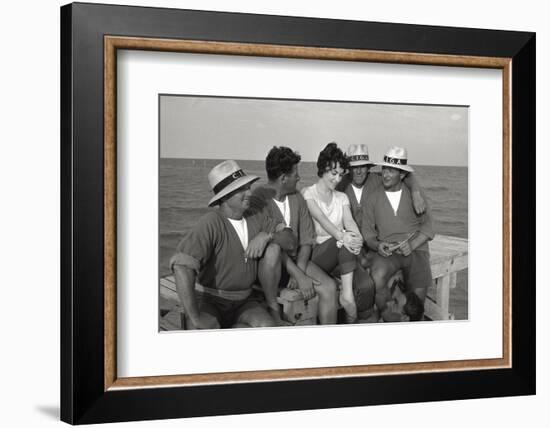 Gina Lollobrigida on the Seashore with Lifeguards-null-Framed Photographic Print