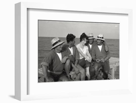 Gina Lollobrigida on the Seashore with Lifeguards-null-Framed Photographic Print