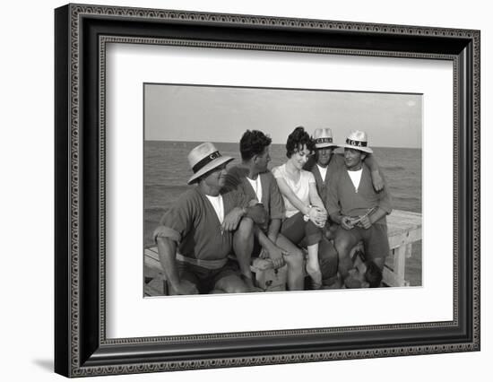 Gina Lollobrigida on the Seashore with Lifeguards-null-Framed Photographic Print