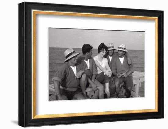 Gina Lollobrigida on the Seashore with Lifeguards-null-Framed Photographic Print