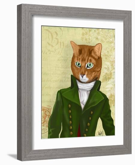 Ginger Cat in Green Coat-Fab Funky-Framed Art Print