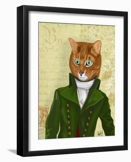 Ginger Cat in Green Coat-Fab Funky-Framed Art Print