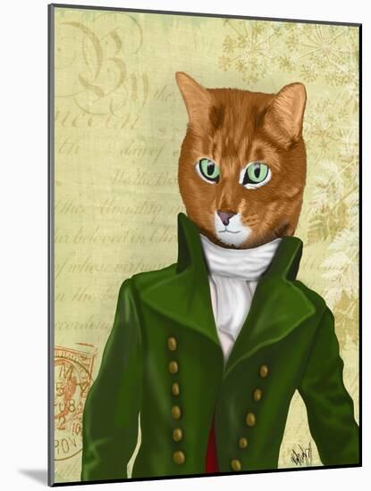 Ginger Cat in Green Coat-Fab Funky-Mounted Art Print