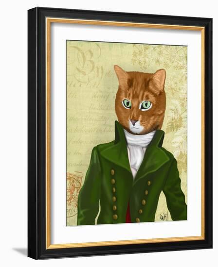 Ginger Cat in Green Coat-Fab Funky-Framed Art Print