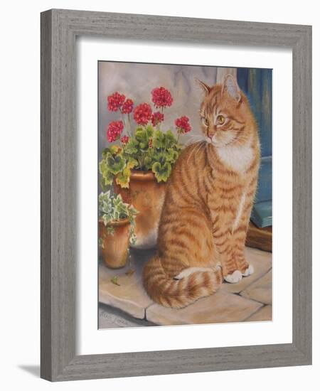 Ginger Cat on Doorstep-Janet Pidoux-Framed Giclee Print