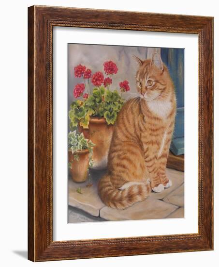 Ginger Cat on Doorstep-Janet Pidoux-Framed Giclee Print