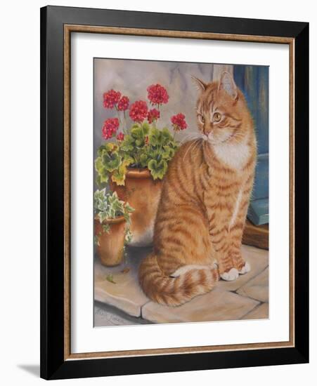 Ginger Cat on Doorstep-Janet Pidoux-Framed Giclee Print