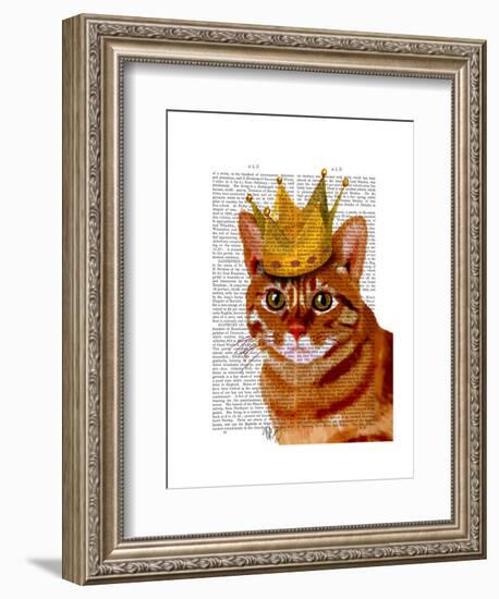 Ginger Cat with Crown Portrai-Fab Funky-Framed Art Print