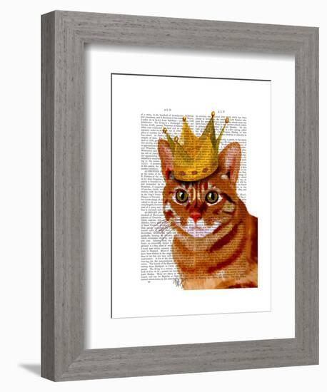 Ginger Cat with Crown Portrai-Fab Funky-Framed Art Print