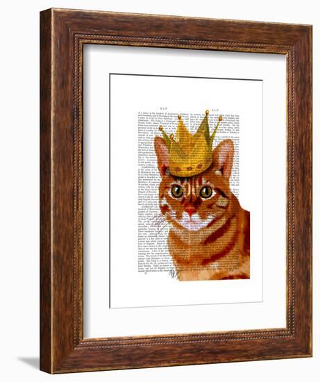 Ginger Cat with Crown Portrai-Fab Funky-Framed Art Print