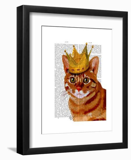 Ginger Cat with Crown Portrai-Fab Funky-Framed Art Print