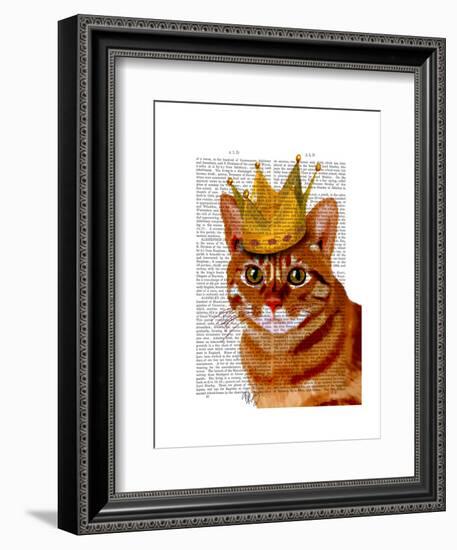 Ginger Cat with Crown Portrai-Fab Funky-Framed Art Print