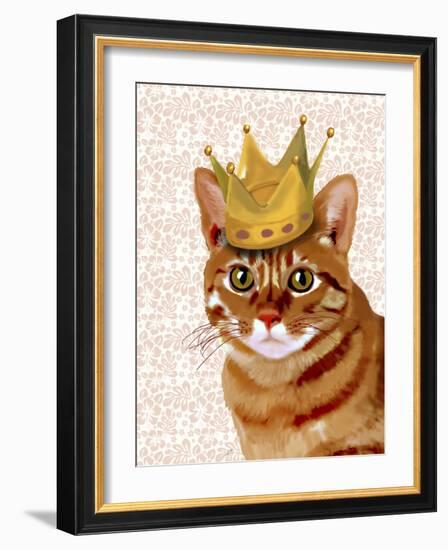 Ginger Cat with Crown Portrait-Fab Funky-Framed Art Print