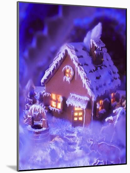 Gingerbread House with Atmospheric Lighting-null-Mounted Photographic Print