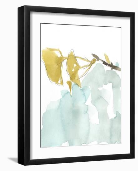 Ginkgo on Dusty Teal I-Jennifer Goldberger-Framed Art Print