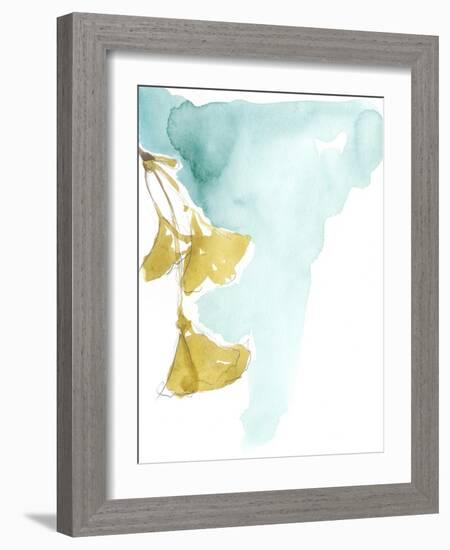 Ginkgo on Dusty Teal IX-Jennifer Goldberger-Framed Art Print