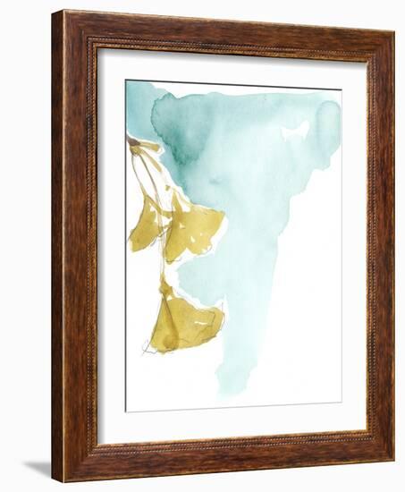 Ginkgo on Dusty Teal IX-Jennifer Goldberger-Framed Art Print
