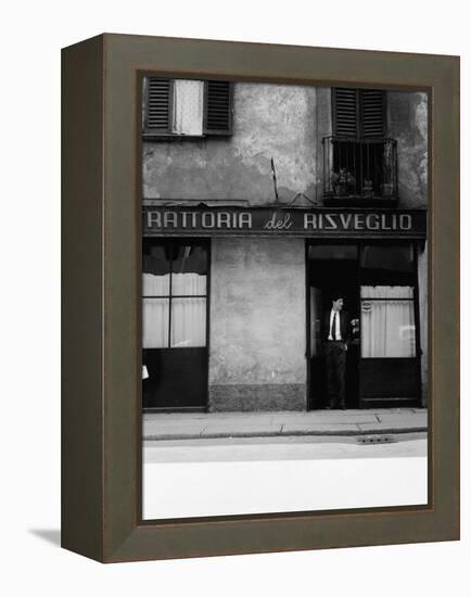 Giorgio Gaber at the Entrance of the Eating House Trattoria Del Risveglio-null-Framed Premier Image Canvas