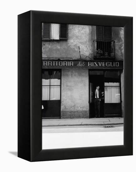 Giorgio Gaber at the Entrance of the Eating House Trattoria Del Risveglio-null-Framed Premier Image Canvas
