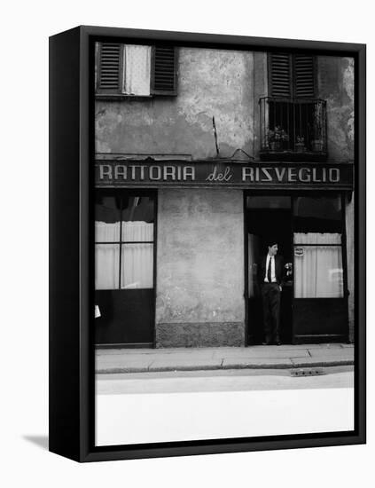 Giorgio Gaber at the Entrance of the Eating House Trattoria Del Risveglio-null-Framed Premier Image Canvas