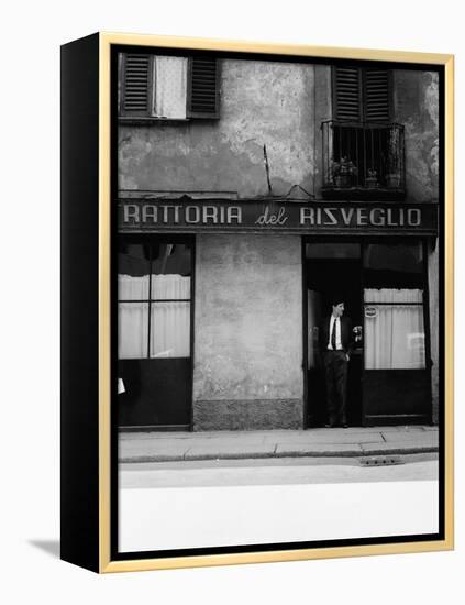 Giorgio Gaber at the Entrance of the Eating House Trattoria Del Risveglio-null-Framed Premier Image Canvas