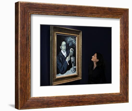 Giovanna Bertazzoni Poses for Photographers in Front of 1903 Pablo Picasso's "The Absinthe Drinker"-null-Framed Photographic Print