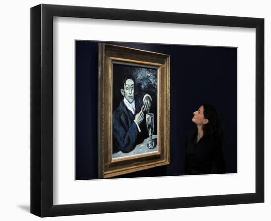 Giovanna Bertazzoni Poses for Photographers in Front of 1903 Pablo Picasso's "The Absinthe Drinker"-null-Framed Photographic Print