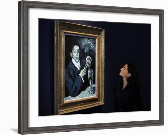 Giovanna Bertazzoni Poses for Photographers in Front of 1903 Pablo Picasso's "The Absinthe Drinker"-null-Framed Photographic Print