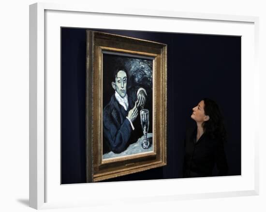 Giovanna Bertazzoni Poses for Photographers in Front of 1903 Pablo Picasso's "The Absinthe Drinker"-null-Framed Photographic Print