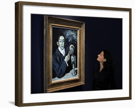 Giovanna Bertazzoni Poses for Photographers in Front of 1903 Pablo Picasso's "The Absinthe Drinker"-null-Framed Photographic Print