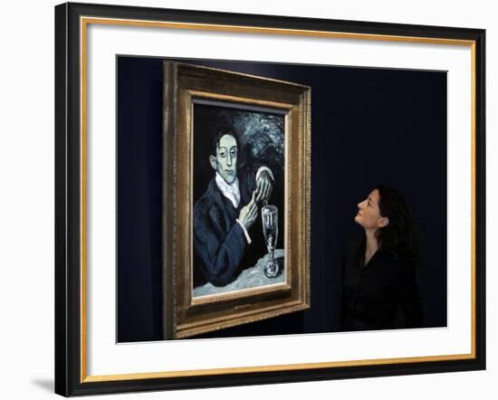 Giovanna Bertazzoni Poses for Photographers in Front of 1903 Pablo Picasso's "The Absinthe Drinker"-null-Framed Photographic Print