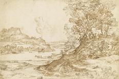 Vaste paysage de collines, traversé d'une rivière, dominée par un château-Giovanni Francesco Grimaldi-Giclee Print