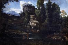 Vaste paysage de collines, traversé d'une rivière, dominée par un château-Giovanni Francesco Grimaldi-Framed Giclee Print
