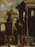 Capricci of Classical Ruins with Water Carriers, Philosophers and Noblemen (Left Panel)-Giovanni Ghisolfi (Circle of)-Framed Giclee Print