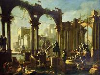 Capriccio of Classical Ruins and Statuary with Figures Conversing-Giovanni Ghisolfi-Giclee Print
