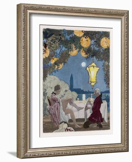 Giovanni Giacomo Casanova Chevalier de Saingalt Italian Adventurer Helps C C with Her Stockings-Auguste Leroux-Framed Photographic Print