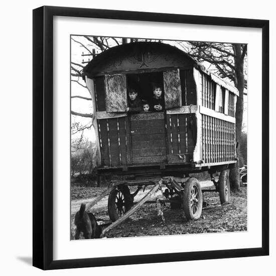 Gipsy children looking out of their caravan by the roadside, Charlwood, Surrey, 1964-Tony Boxall-Framed Photographic Print