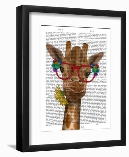 Giraffe and Flower Glasses 3-Fab Funky-Framed Art Print