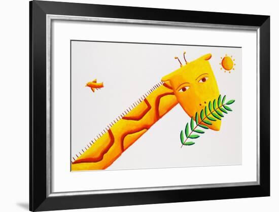 Giraffe and Leaves, 2002-Julie Nicholls-Framed Giclee Print