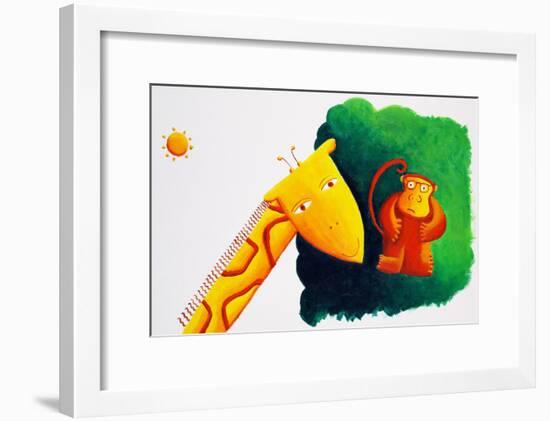 Giraffe and Monkey, 2002-Julie Nicholls-Framed Premium Giclee Print