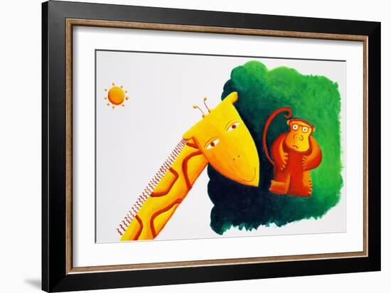 Giraffe and Monkey, 2002-Julie Nicholls-Framed Giclee Print