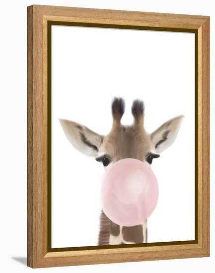 Giraffe Bubble Gum-Leah Straatsma-Framed Stretched Canvas