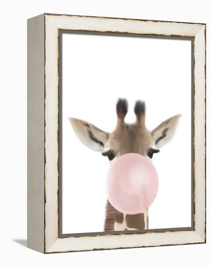 Giraffe Bubble Gum-Leah Straatsma-Framed Stretched Canvas