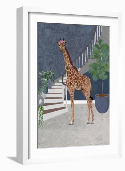 Giraffe by the stairs-Sarah Manovski-Framed Giclee Print