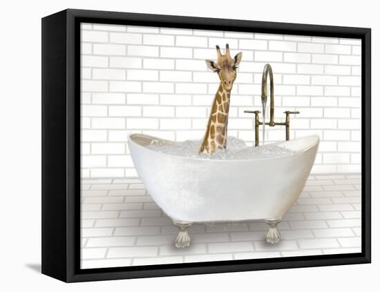 Giraffe In Bathtub-Matthew Piotrowicz-Framed Stretched Canvas